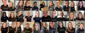 collage photo of Uproar PR Team in matching retreat t-shirts