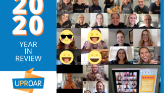 Uproar 2020 year in review. Screenshots of zoom meetings. 2020 the year of the Zoom meetings